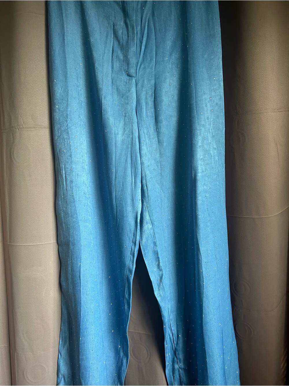 Crepe Blue Wide-Leg Pants with Subtle Sparkle for party or festival